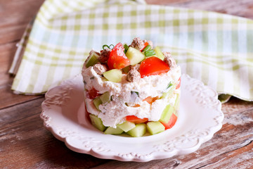 salad with tomate, cheese, cucumbers