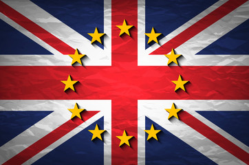 United Kingdom and European union flags combined for the 2016 referendum on crumpled paper background. Vintage effect brexit