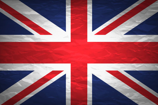 Union Jack on crumpled paper background. Vintage effect