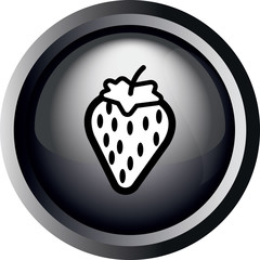 Card with a strawberry with seeds, in round frame in 3d over a white background, in black and white outline style. Digital vector image.