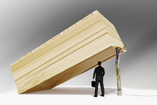 Man with wooden box case