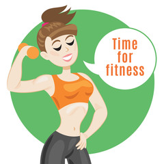 Sporty young woman in sportswear. Fit girl with dumbbells.