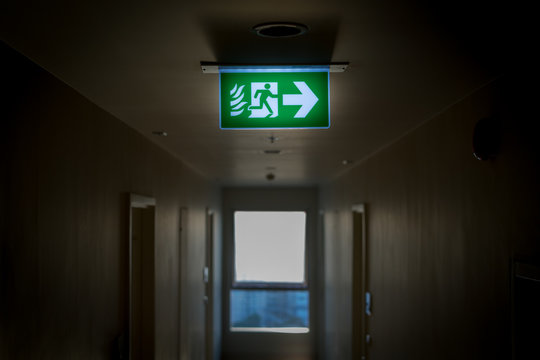 Emergency exit sign for conceptual use of stock market downturn