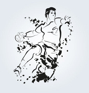 Vector ink illustration of handball player