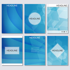 Modern vector templates for brochure, flyer, cover magazine or report in A4 size.Abstract curved lines on blue background