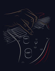 Playing electric guitar.