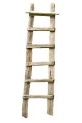 Deurstickers Old wooden ladder isolated on white © zabavna