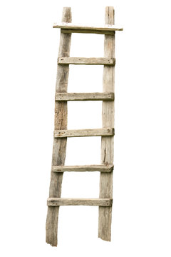 Old wooden ladder isolated on white