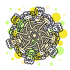 Vector illustration of monochrome round mandala with yellow and