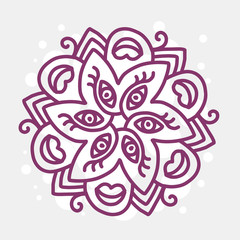 Vector illustration of monochrome brown round mandala on gray ba