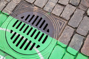 Urban street drainage sewer manhole