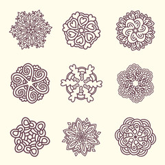 Vector illustration of monochrome round set of unusual brown man