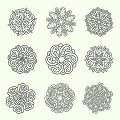 Vector illustration of monochrome round set of delicate green ma