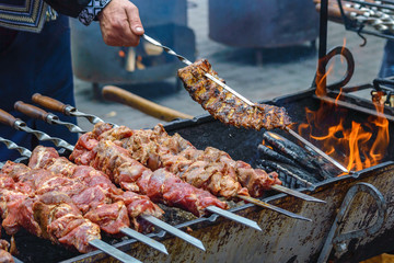 shashlik and ribs on the brazier