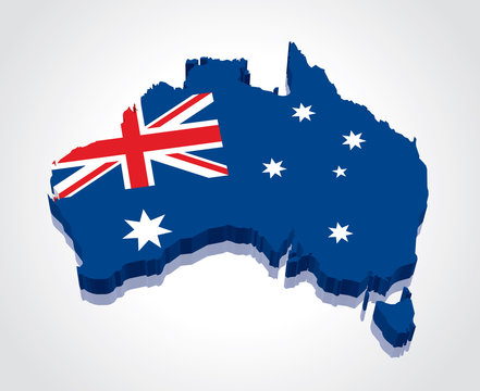 3D vector flag map of Australia