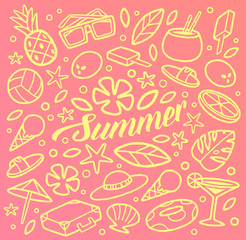 Summer holidays background. Line objects. Vector illustration