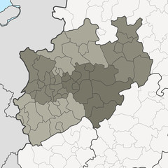 Map of North Rhine-Westphalia with neighboring federal states