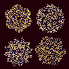 Vector illustration of monochrome round collection of lacy golde