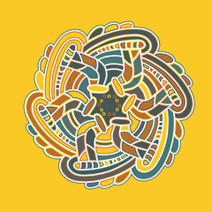 Vector illustration of colorful african round mandala on yellow