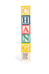 photo of a alphabet blocks spelling CHANGE isolate on white back