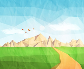 Polygon background, landscape on paper. Vector illustration
