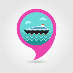 Cruise liner pin map icon. Summer. Vacation
