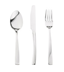 Cutlery set with Fork, Knife and Spoon isolated. without shadow