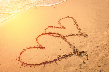 couple heart on sand beach , love