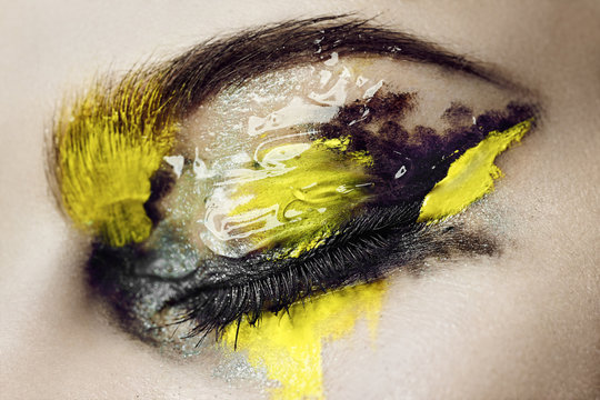 Close up of a woman's closed eye with make up