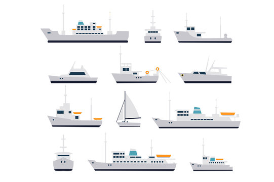 Set of fishing vessels and cruise