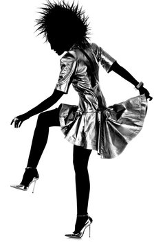 Silhouette of woman with metallic short dress