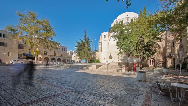 Synagogue with name Hurva in old city of Jerusalem, Israel timelapse hyperlapse