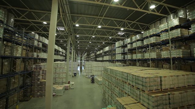 Huge warehouse with shelves and merchandise