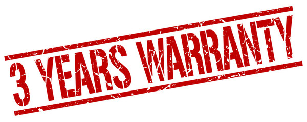 3 years warranty red grunge square vintage rubber stamp