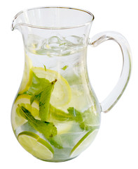 A carafe with lemonade, mint, ice