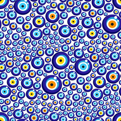 Evil eye vector pattern. Turkish bead background.
