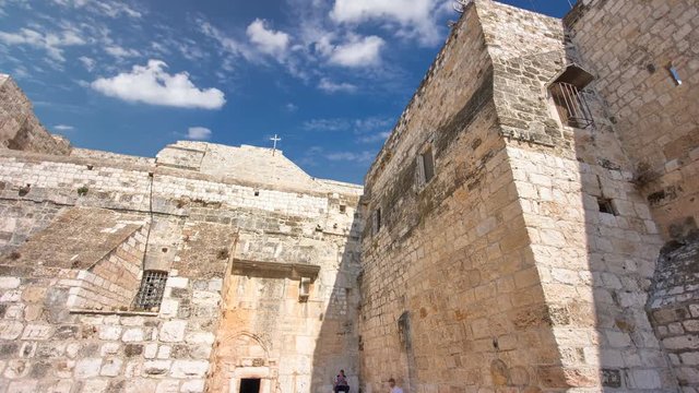 The Church of the Nativity of Jesus Christ timelapse hyperlapse. Palestin. The city of Bethlehem.