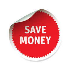 Red vector sticker and text save money