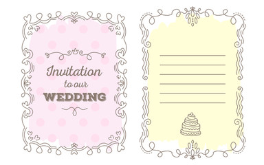 Vector template of wedding invitation with lace frame with inscr