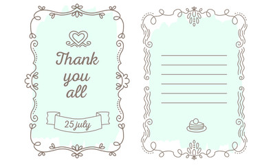 Vector template of greeting card with lace frame, wish inscripti