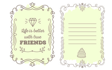 Vector template of greeting card with lace frame, wish inscripti