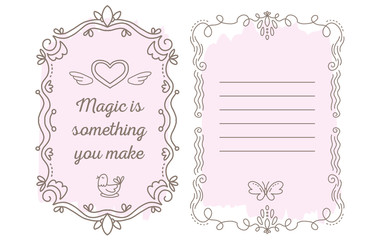 Vector template of greeting card with lace frame, wish inscripti