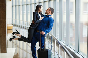 Couple in love on vacation. Couple in the airport.