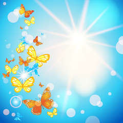 Fototapeta na wymiar Summer sky and butterflies