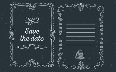 Vector template of wedding invitation with lace frame, inscripti