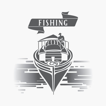 Fishing boat vector logo template