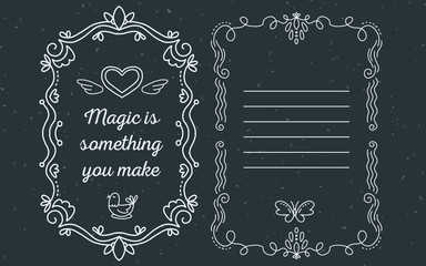 Vector template of greeting card with lace frame, wish inscripti