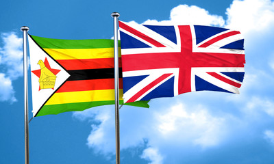 Zimbabwe flag with Great Britain flag, 3D rendering
