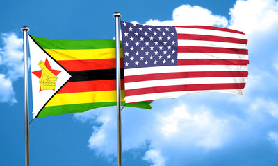 Zimbabwe flag with American flag, 3D rendering