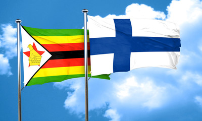 Zimbabwe flag with Finland flag, 3D rendering